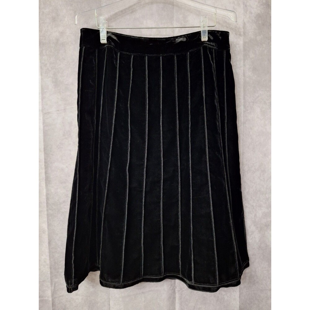 Y2K Trevan Black Velvet Knee Length Skirt w/ Detail Sz 10 Lined Whimsigoth Caeer